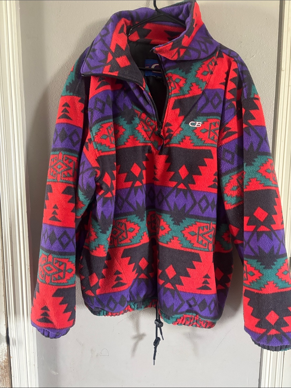CB Half-Zip Aztec-Print Fleece Pullover Jacket - Red/Purple/Green